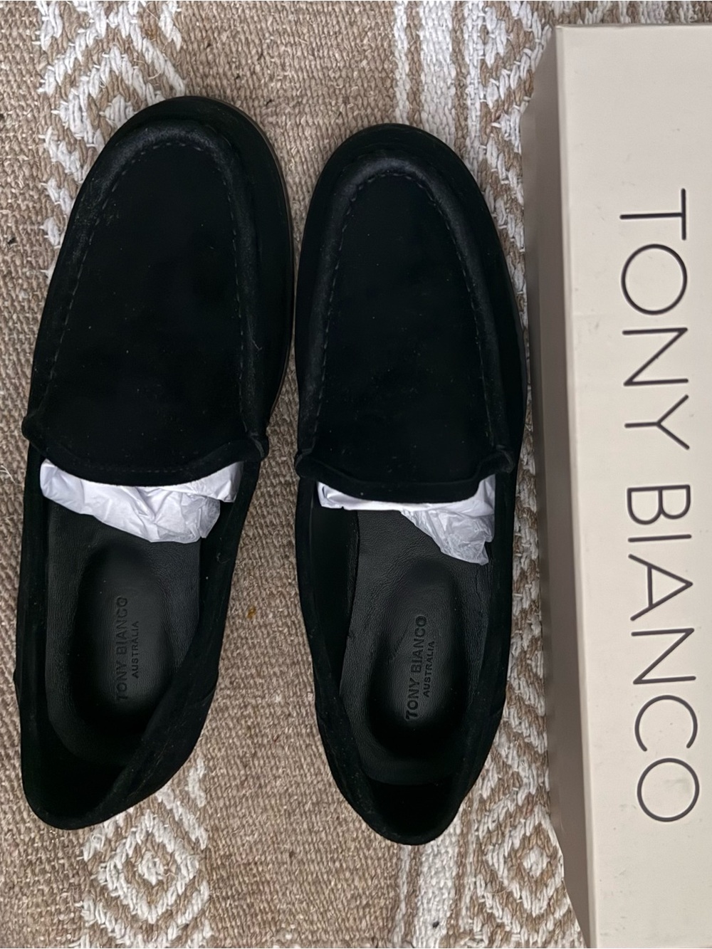 Tony Bianco Minimalist Black Suede Loafers Round Toe 7.5 (fits US8) NWT The Row